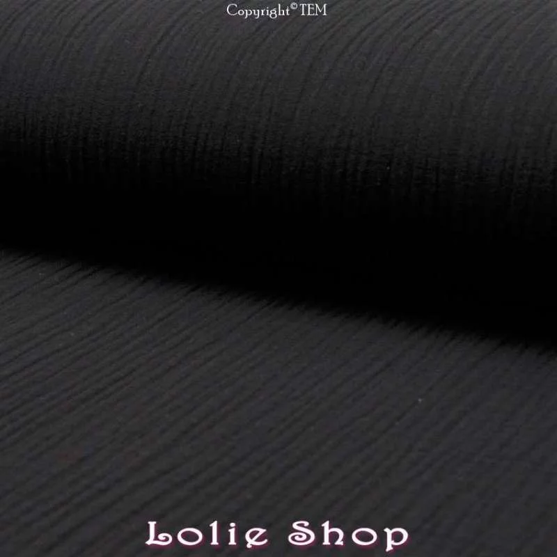 Tissu Double Gaze de Coton Uni Couleur Noir